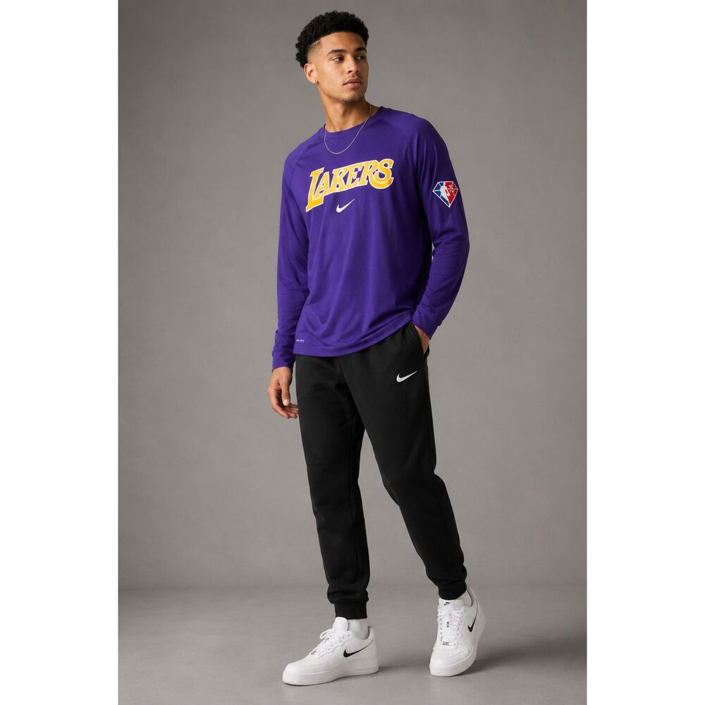 Nike NBA Los Angeles Lakers Dri-FIT Long Sleeve Tee Purple XL 75th Anniversary